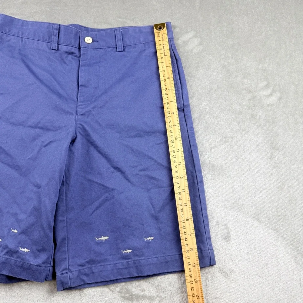 Vineyard Vines Boys Shark Embroidered Chino Shorts Size 18 Blue Cotton Preppy
